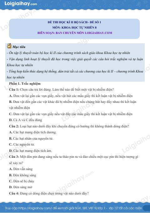 Đề thi học kì 2 KHTN 8 Kết nối tri thức - Đề số 1